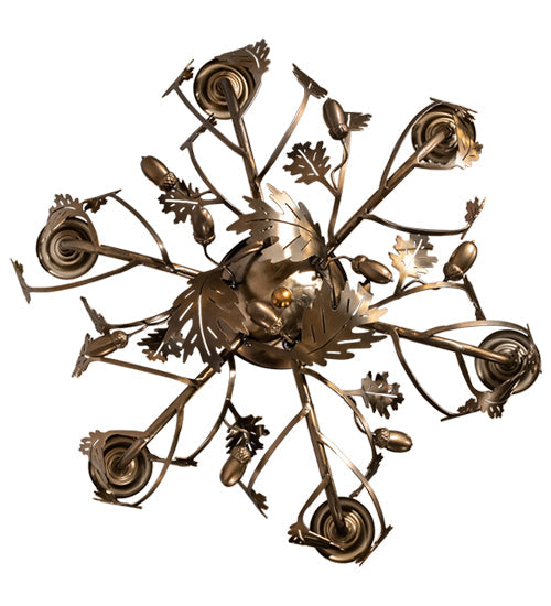 Meyda Lighting Oak Leaf & Acorn 19" 6-Light Antique Copper Chandelier With Amber Faux Candlelight