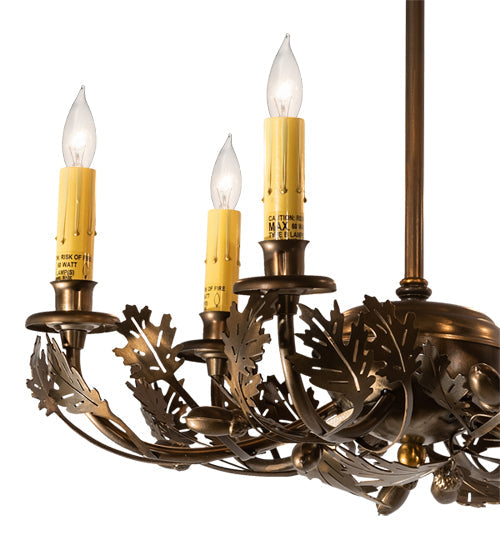 Meyda Lighting Oak Leaf & Acorn 19" 6-Light Antique Copper Chandelier With Amber Faux Candlelight