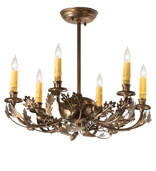 Meyda Lighting Oak Leaf & Acorn 19" 6-Light Antique Copper Chandelier With Amber Faux Candlelight