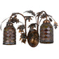 Meyda Lighting Oak Leaf & Acorn 20" 2-Light Dark Burnished Transparent Copper Mountain Pine Wall Sconce With Bark Brown and Amber Shade Glass