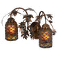 Meyda Lighting Oak Leaf & Acorn 20" 2-Light Dark Burnished Transparent Copper Mountain Pine Wall Sconce With Bark Brown and Amber Shade Glass