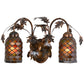 Meyda Lighting Oak Leaf & Acorn 20" 2-Light Dark Burnished Transparent Copper Mountain Pine Wall Sconce With Bark Brown and Amber Shade Glass