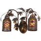 Meyda Lighting Oak Leaf & Acorn 20" 2-Light Dark Burnished Transparent Copper Mountain Pine Wall Sconce With Bark Brown and Amber Shade Glass