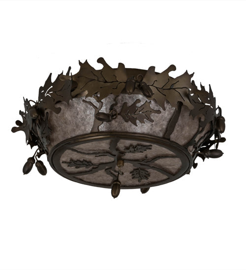 Meyda Lighting Oak Leaf & Acorn 20" 4-Light Antique Copper Flush Mount Light With Silver Mica Shade Glass