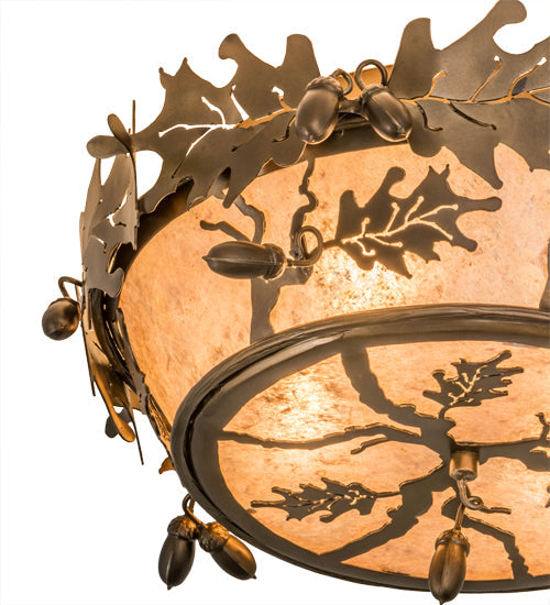 Meyda Lighting Oak Leaf & Acorn 20" 4-Light Antique Copper Flush Mount Light With Silver Mica Shade Glass