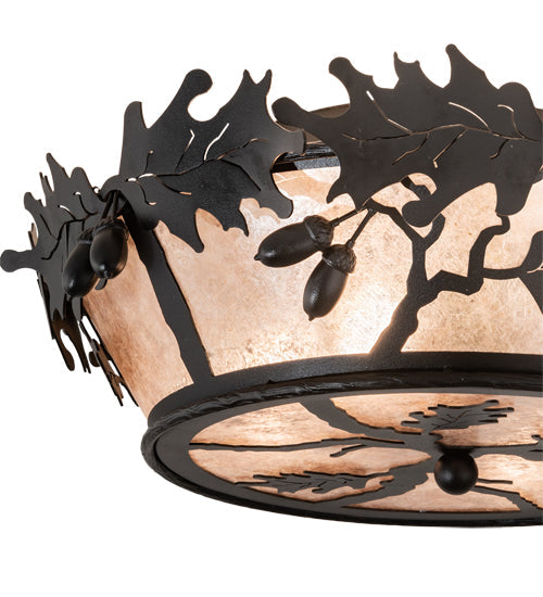 Meyda Lighting Oak Leaf & Acorn 20" 4-Light Textured Black Flush Mount Light With Silver Mica Shade Glass