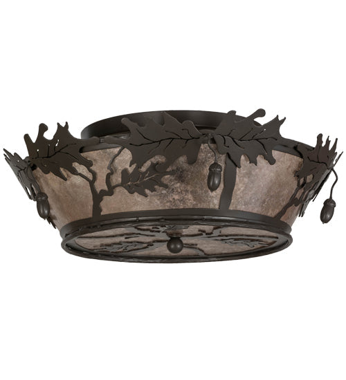 Meyda Lighting Oak Leaf & Acorn 20" 4-Light Timeless Bronze Flush Mount Light With Silver Mica Shade Glass