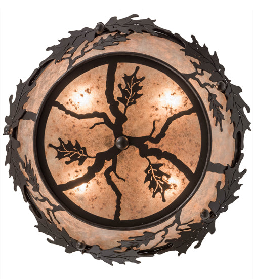 Meyda Lighting Oak Leaf & Acorn 20" 4-Light Timeless Bronze Flush Mount Light With Silver Mica Shade Glass