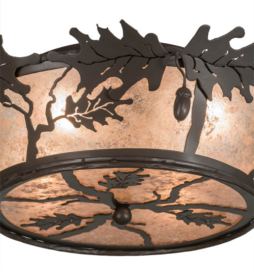 Meyda Lighting Oak Leaf & Acorn 20" 4-Light Timeless Bronze Flush Mount Light With Silver Mica Shade Glass