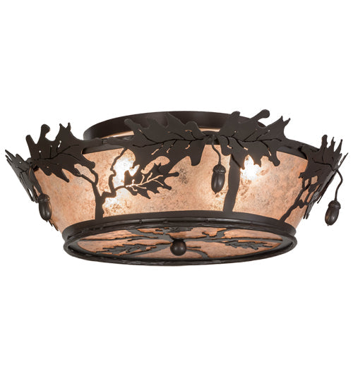 Meyda Lighting Oak Leaf & Acorn 20" 4-Light Timeless Bronze Flush Mount Light With Silver Mica Shade Glass