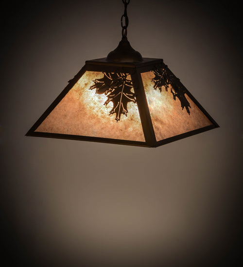 Meyda Lighting Oak Leaf & Acorn 22" 2-Light Antique Copper Pendant Light With Silver Mica Shade Glass