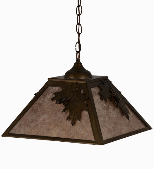 Meyda Lighting Oak Leaf & Acorn 22" 2-Light Antique Copper Pendant Light With Silver Mica Shade Glass