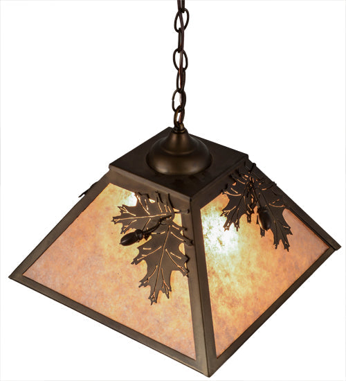 Meyda Lighting Oak Leaf & Acorn 22" 2-Light Antique Copper Pendant Light With Silver Mica Shade Glass