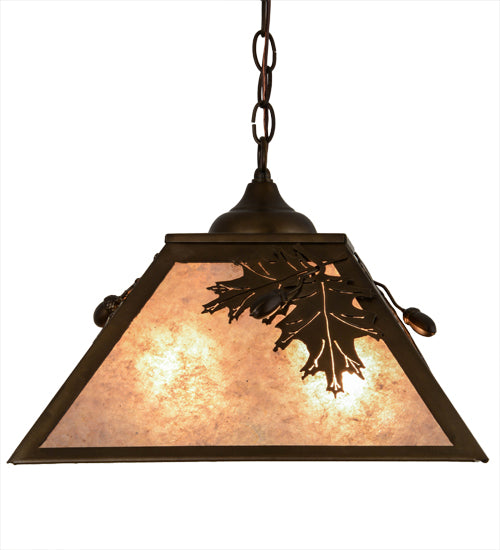 Meyda Lighting Oak Leaf & Acorn 22" 2-Light Antique Copper Pendant Light With Silver Mica Shade Glass