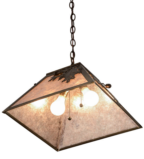 Meyda Lighting Oak Leaf & Acorn 22" 2-Light Antique Copper Pendant Light With Silver Mica Shade Glass