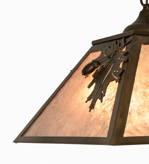 Meyda Lighting Oak Leaf & Acorn 22" 2-Light Antique Copper Pendant Light With Silver Mica Shade Glass
