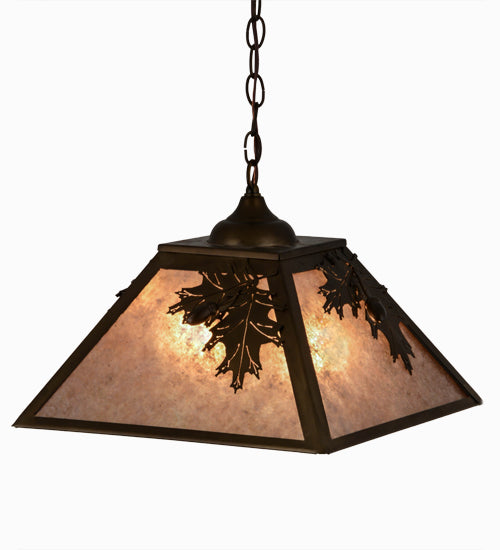 Meyda Lighting Oak Leaf & Acorn 22" 2-Light Antique Copper Pendant Light With Silver Mica Shade Glass