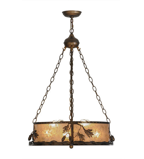 Meyda Lighting Oak Leaf & Acorn 22" 8-Light Dark Burnished Antique Copper Inverted Pendant Light With Silver Mica Shade Glass