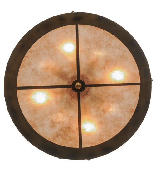 Meyda Lighting Oak Leaf & Acorn 22" 8-Light Dark Burnished Antique Copper Inverted Pendant Light With Silver Mica Shade Glass