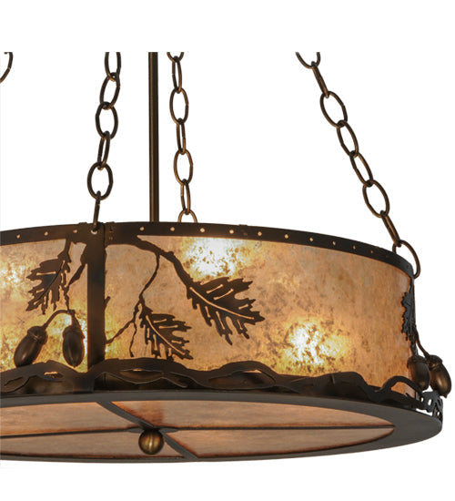 Meyda Lighting Oak Leaf & Acorn 22" 8-Light Dark Burnished Antique Copper Inverted Pendant Light With Silver Mica Shade Glass