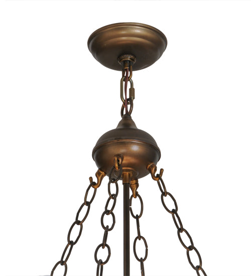 Meyda Lighting Oak Leaf & Acorn 22" 8-Light Dark Burnished Antique Copper Inverted Pendant Light With Silver Mica Shade Glass