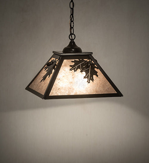 Meyda Lighting Oak Leaf & Acorn 23" 2-Light Timeless Bronze Pendant Light With Silver Mica Shade Glass