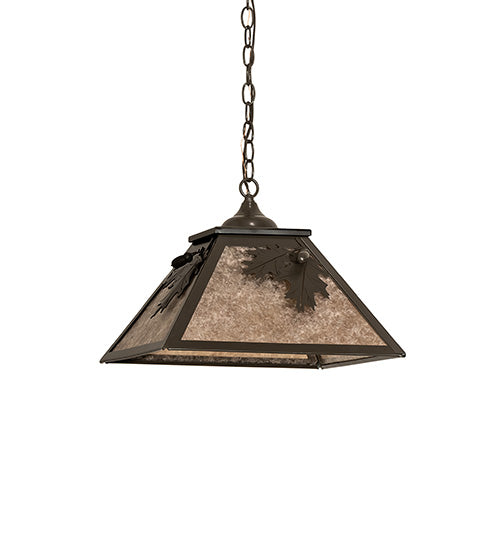 Meyda Lighting Oak Leaf & Acorn 23" 2-Light Timeless Bronze Pendant Light With Silver Mica Shade Glass
