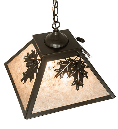 Meyda Lighting Oak Leaf & Acorn 23" 2-Light Timeless Bronze Pendant Light With Silver Mica Shade Glass