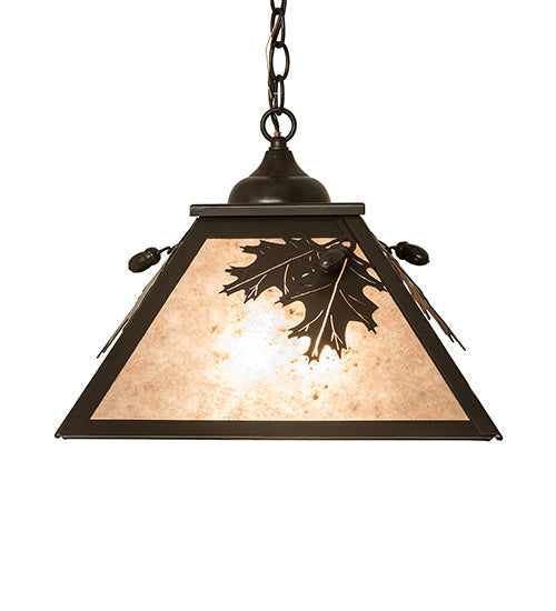 Meyda Lighting Oak Leaf & Acorn 23" 2-Light Timeless Bronze Pendant Light With Silver Mica Shade Glass