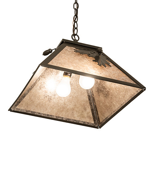Meyda Lighting Oak Leaf & Acorn 23" 2-Light Timeless Bronze Pendant Light With Silver Mica Shade Glass