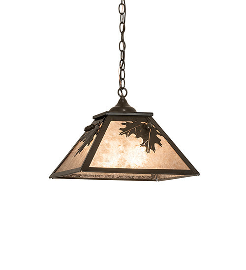 Meyda Lighting Oak Leaf & Acorn 23" 2-Light Timeless Bronze Pendant Light With Silver Mica Shade Glass