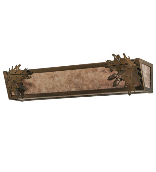 Meyda Lighting Oak Leaf & Acorn 24" 4-Light Antique Copper Vanity Light With Silver Mica Shade Glass