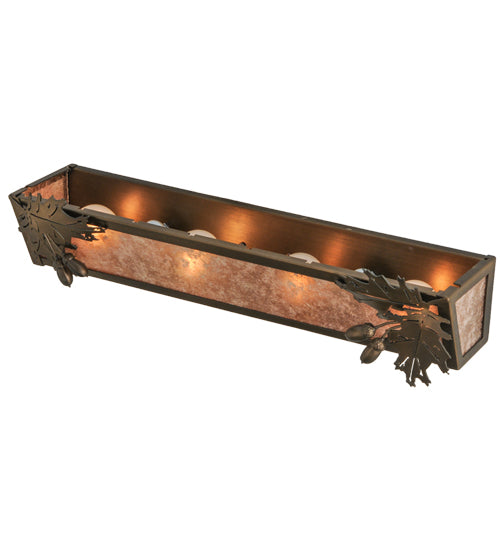 Meyda Lighting Oak Leaf & Acorn 24" 4-Light Antique Copper Vanity Light With Silver Mica Shade Glass