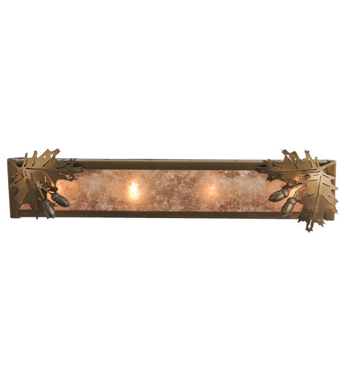 Meyda Lighting Oak Leaf & Acorn 24" 4-Light Antique Copper Vanity Light With Silver Mica Shade Glass