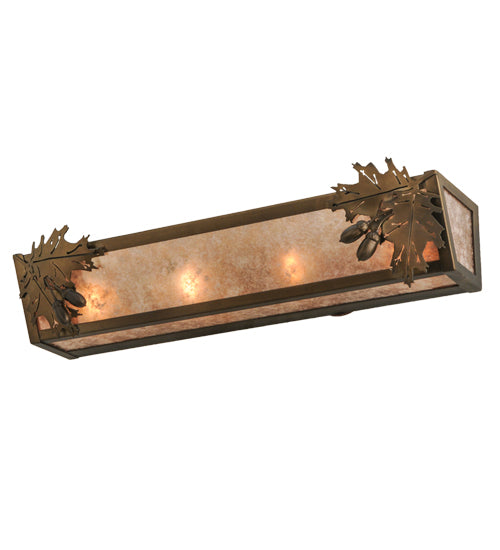 Meyda Lighting Oak Leaf & Acorn 24" 4-Light Antique Copper Vanity Light With Silver Mica Shade Glass