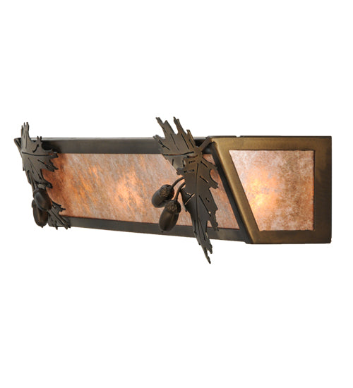 Meyda Lighting Oak Leaf & Acorn 24" 4-Light Antique Copper Vanity Light With Silver Mica Shade Glass