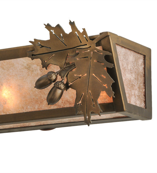 Meyda Lighting Oak Leaf & Acorn 24" 4-Light Antique Copper Vanity Light With Silver Mica Shade Glass