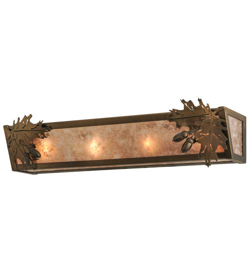 Meyda Lighting Oak Leaf & Acorn 24" 4-Light Antique Copper Vanity Light With Silver Mica Shade Glass