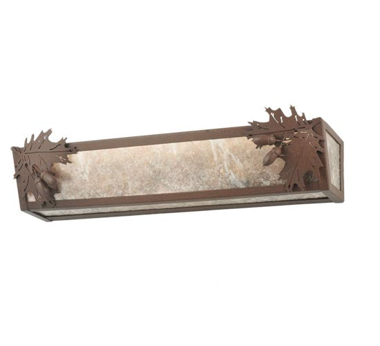 Meyda Lighting Oak Leaf & Acorn 24" 4-Light Cafe Noir Vanity Light With Silver Mica Shade Glass