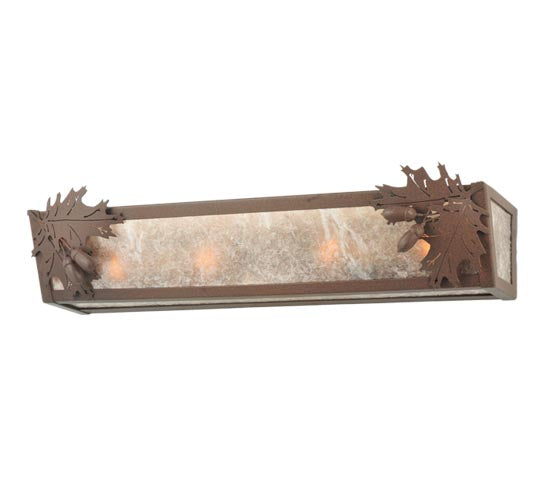 Meyda Lighting Oak Leaf & Acorn 24" 4-Light Cafe Noir Vanity Light With Silver Mica Shade Glass