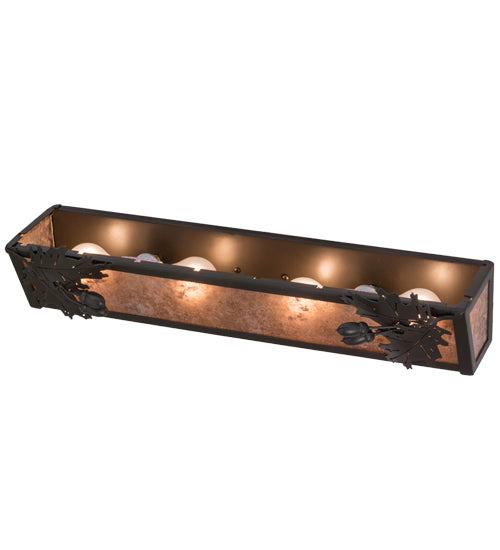 Meyda Lighting Oak Leaf & Acorn 24" 4-Light Timeless Bronze Vanity Light With Silver Mica Shade Glass