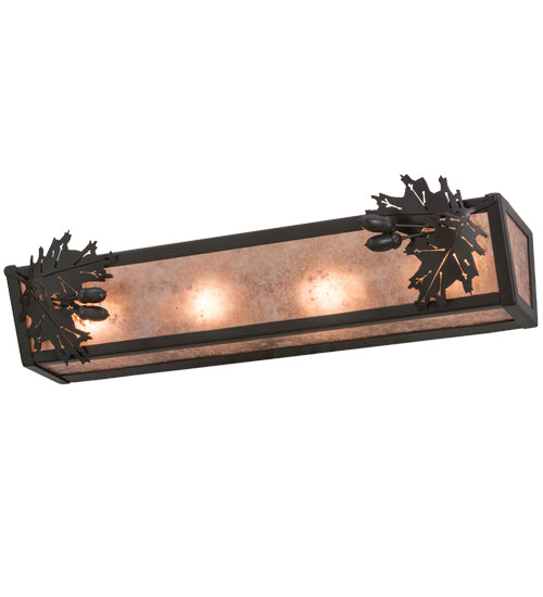 Meyda Lighting Oak Leaf & Acorn 24" 4-Light Timeless Bronze Vanity Light With Silver Mica Shade Glass