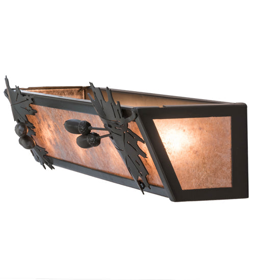 Meyda Lighting Oak Leaf & Acorn 24" 4-Light Timeless Bronze Vanity Light With Silver Mica Shade Glass