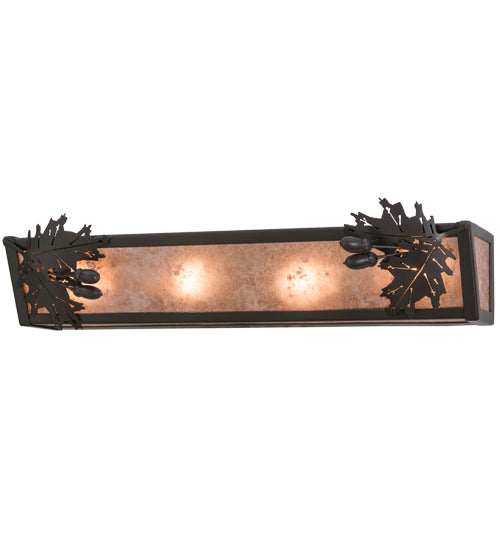 Meyda Lighting Oak Leaf & Acorn 24" 4-Light Timeless Bronze Vanity Light With Silver Mica Shade Glass