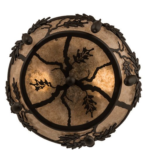 Meyda Lighting Oak Leaf & Acorn 250665 10" 2-Light Oil Rubbed Bronze Flush Mount Light With Silver Mica Shade Glass