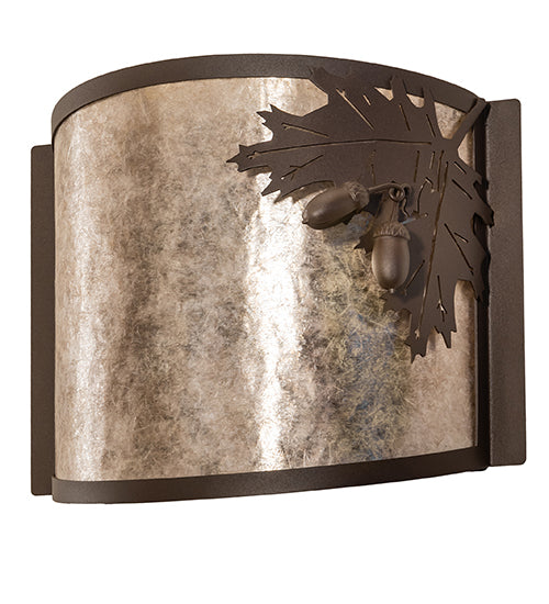 Meyda Lighting Oak Leaf & Acorn 259141 12" Rust Wall Sconce With Silver Mica Shade Glass