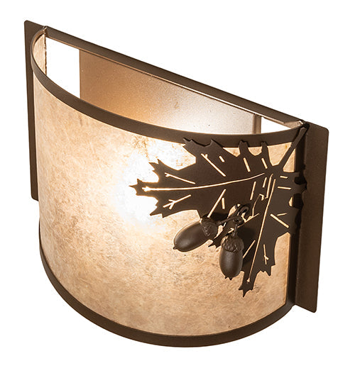 Meyda Lighting Oak Leaf & Acorn 259141 12" Rust Wall Sconce With Silver Mica Shade Glass