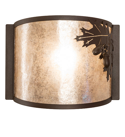 Meyda Lighting Oak Leaf & Acorn 259141 12" Rust Wall Sconce With Silver Mica Shade Glass