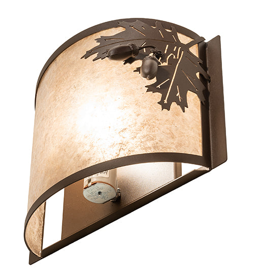 Meyda Lighting Oak Leaf & Acorn 259141 12" Rust Wall Sconce With Silver Mica Shade Glass