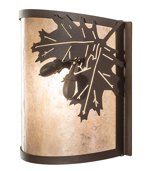 Meyda Lighting Oak Leaf & Acorn 259141 12" Rust Wall Sconce With Silver Mica Shade Glass